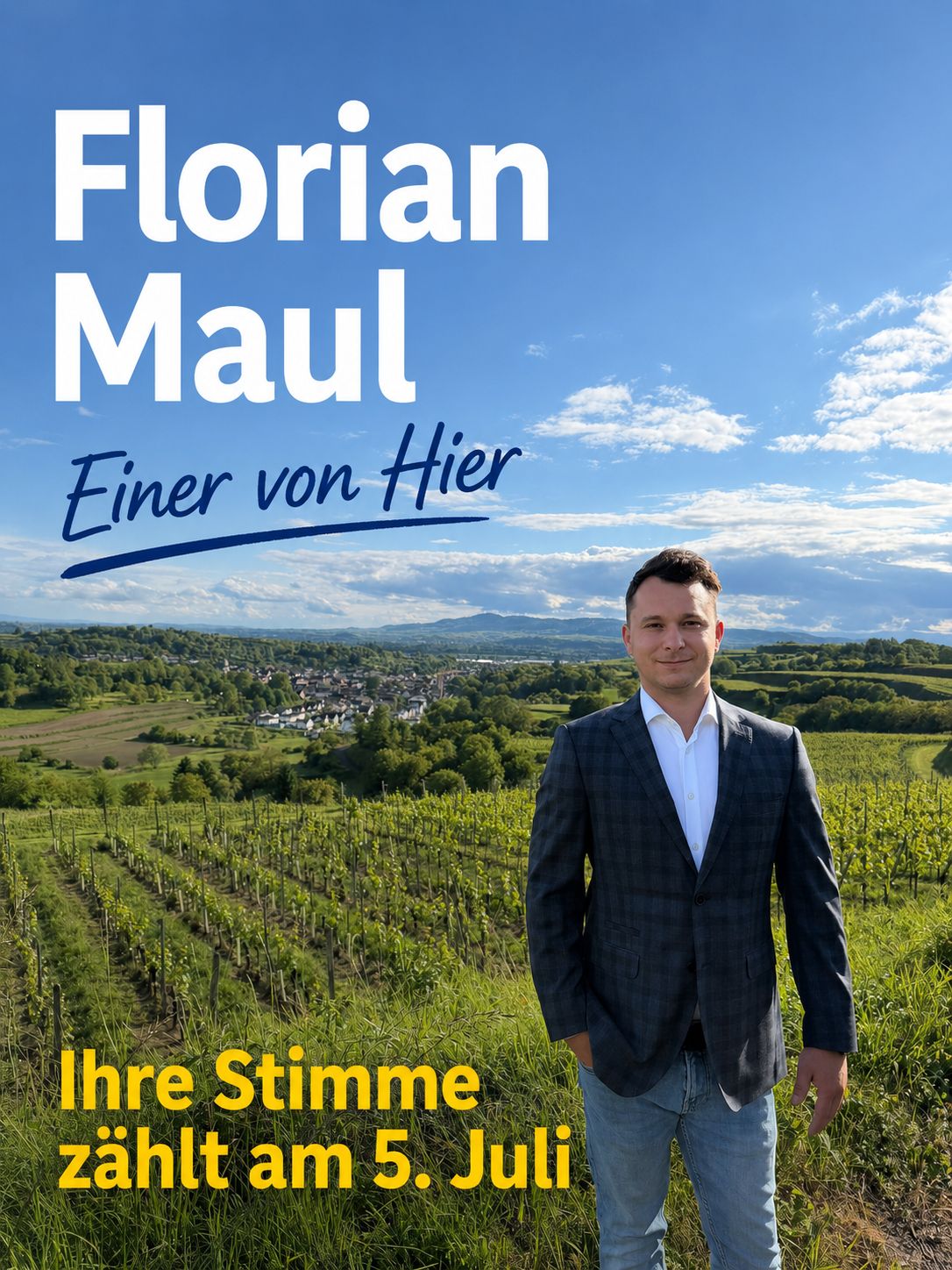 Wahlplakat: Florian Maul – Einer von hier. Ihre Stimme zählt am 5. Juli.